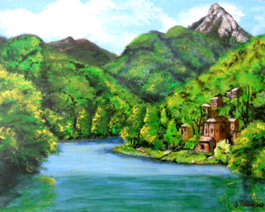 Pittura intitolato "Village montagnard" da Claude Blaesius, Opera d'arte originale, Acrilico