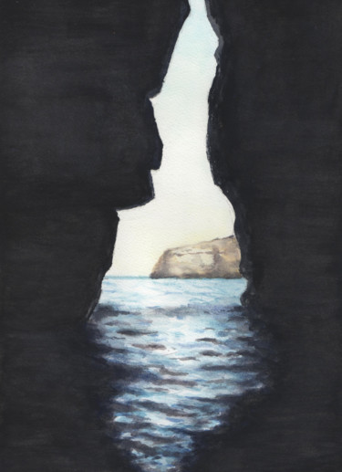 Malerei mit dem Titel "La grotte bleu" von Claude Blaesius, Original-Kunstwerk, Aquarell