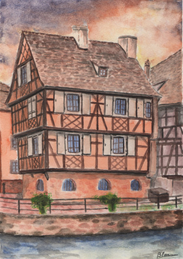 Painting titled "Strasbourg"Petite F…" by Claude Blaesius, Original Artwork, Watercolor