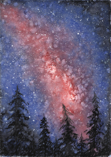Peinture intitulée "Nuit étoilée" par Claude Blaesius, Œuvre d'art originale, Aquarelle