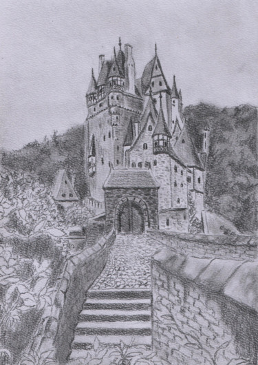 Dibujo titulada "Burg Eltz" por Claude Blaesius, Obra de arte original, Lápiz