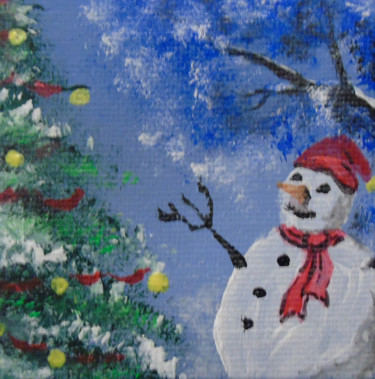 Painting titled "bonhomme de neige 1" by Claude Blaesius, Original Artwork, Acrylic