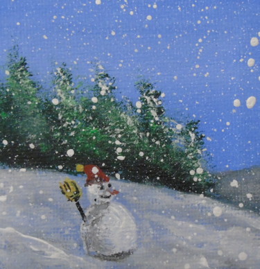 Painting titled "Bonhomme de neige 3" by Claude Blaesius, Original Artwork, Acrylic