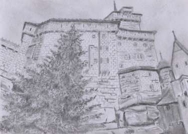Drawing titled "Haut-Koenigsbourg 1" by Claude Blaesius, Original Artwork, Pencil