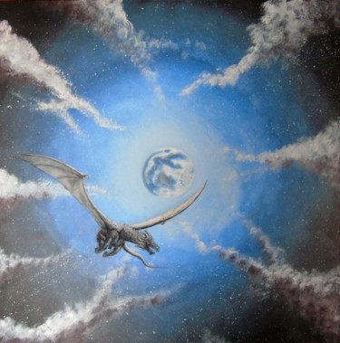 Peinture intitulée "Dragon, clair de Lu…" par Claude Blaesius, Œuvre d'art originale, Acrylique Monté sur Châssis en bois