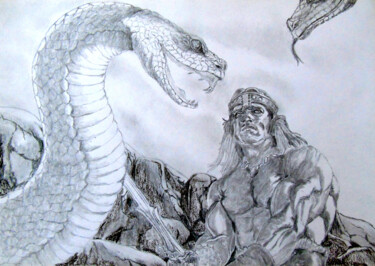 Dessin intitulée "Conan le Destructeur" par Claude Blaesius, Œuvre d'art originale, Crayon