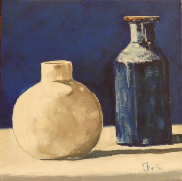 Painting titled "Blanc  Bleu" by Claude Bonnin, Original Artwork, Acrylic