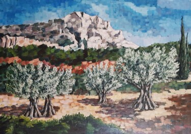 Painting titled "Sainte Victoire au…" by Claude Bonnin, Original Artwork, Acrylic Mounted on Wood Stretcher frame