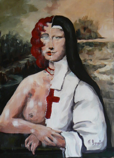 Painting titled "Mona ou Lisa ?" by Claude Bonnin, Original Artwork