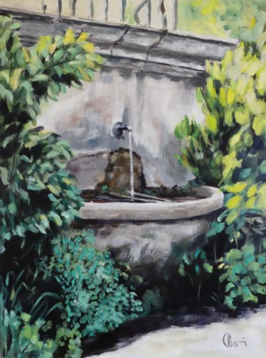 Peinture intitulée "Fontaine verdure .…" par Claude Bonnin, Œuvre d'art originale