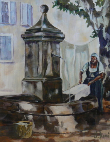 Peinture intitulée "Fontaine lingère. M…" par Claude Bonnin, Œuvre d'art originale