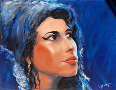 Ζωγραφική με τίτλο "Amy Winehouse" από Claude Bordat, Αυθεντικά έργα τέχνης, Λάδι Τοποθετήθηκε στο Ξύλινο φορείο σκελετό