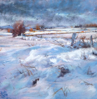 Pittura intitolato "en-robe-d-hiver.jpg" da Claude Carvin, Opera d'arte originale, Pastello