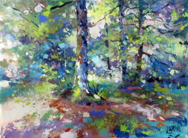 Painting titled "MAGIE DE LA FORET" by Claude Carvin, Original Artwork, Acrylic Mounted on Wood Stretcher frame