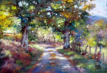 Dibujo titulada "sous les chataignie…" por Claude Carvin, Obra de arte original, Pastel