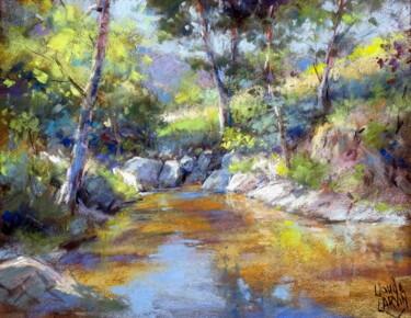 Dessin intitulée "Un coin de rivière" par Claude Carvin, Œuvre d'art originale, Pastel