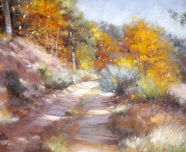 Drawing titled "Soleil d'automne" by Claude Carvin, Original Artwork, Pastel