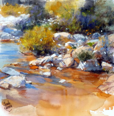 Peinture intitulée "Au bord de l'eau" par Claude Carvin, Œuvre d'art originale, Pastel