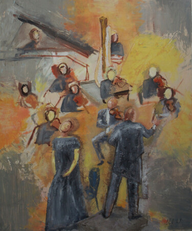 Картина под названием "Orchestre philharmo…" - Claude Conte, Подлинное произведение искусства, Масло