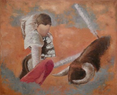 Painting titled "corrida 2" by Claude Conte, Original Artwork, Oil Mounted on artwork_cat.