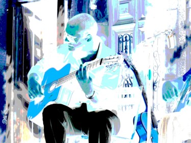 Digitale Kunst getiteld "guitariste bleu" door Claude Conte, Origineel Kunstwerk, 2D Digital Work