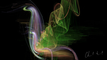 Arts numériques intitulée "jument ailée et son…" par Claude Conte, Œuvre d'art originale, Peinture numérique
