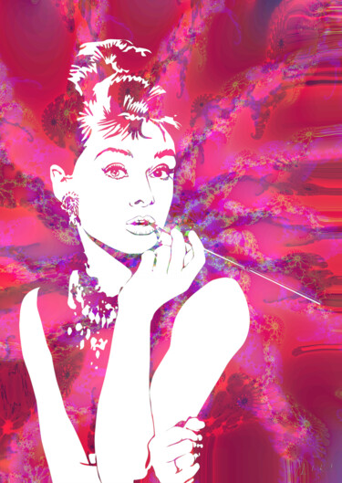 Digital Arts titled "Audrey Hepburn fush…" by Claude Conte, Original Artwork, 2D Digital Work