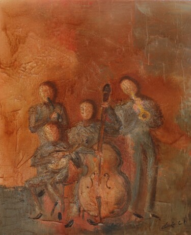 Painting titled "Musiciens" by Claude Conte, Original Artwork, Oil