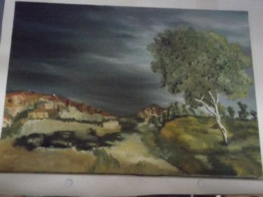 Painting titled "ciel d'orage sur le…" by Claude Cros, Original Artwork, Oil