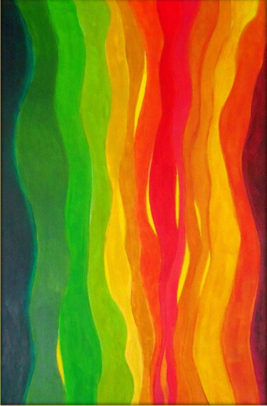 Painting titled "Flammèches" by Claude De Jouvancourt, Original Artwork, Acrylic Mounted on Wood Panel