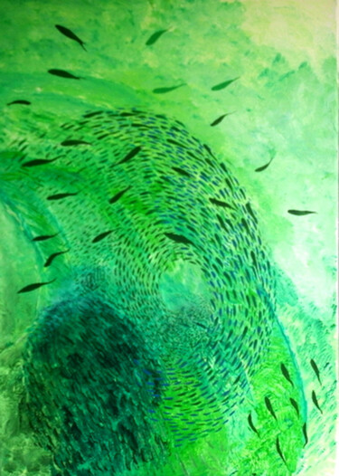 Peinture intitulée "Poissons verts d'eau" par Claude De Jouvancourt, Œuvre d'art originale, Acrylique