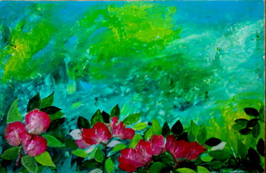 Painting titled "Bougainvilliers III" by Claude De Jouvancourt, Original Artwork, Acrylic Mounted on Wood Panel