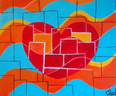 Painting titled "Coeur" by Claude De Jouvancourt, Original Artwork, Acrylic Mounted on Wood Stretcher frame