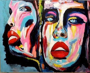 Painting titled "Deux regards sur la…" by Claude Degret, Original Artwork, Acrylic