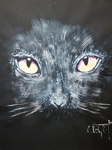 Painting titled "Le chat de ma rue" by Claude Degret, Original Artwork, Acrylic