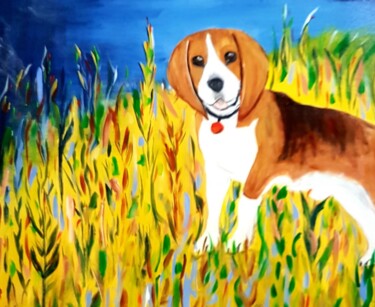 Painting titled "Le chien Titou" by Claude Degret, Original Artwork, Acrylic