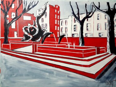 Malerei mit dem Titel "Place du Pouffre" von Claude Degret, Original-Kunstwerk, Acryl