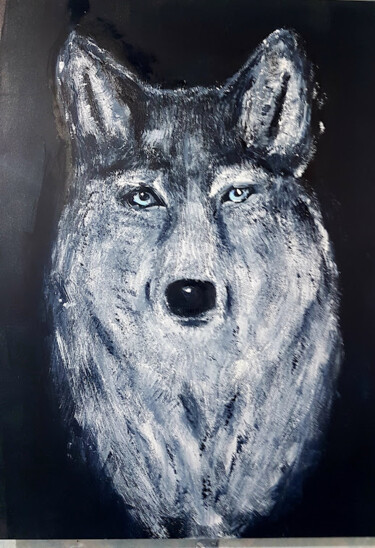 Pintura intitulada "Le loup gris" por Claude Degret, Obras de arte originais, Acrílico