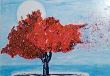Painting titled "L'arbre rouge 2" by Claude Degret, Original Artwork, Acrylic