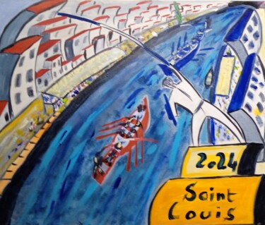 Schilderij getiteld "Les joutes à Sète" door Claude Degret, Origineel Kunstwerk, Acryl