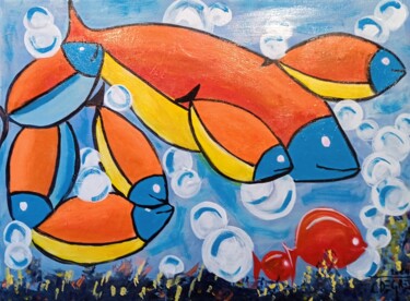 Painting titled "les poissons" by Claude Degret, Original Artwork, Acrylic