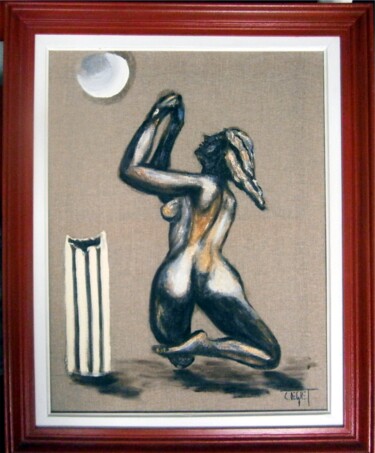 Pintura intitulada "Nu sous la lune" por Claude Degret, Obras de arte originais, Óleo
