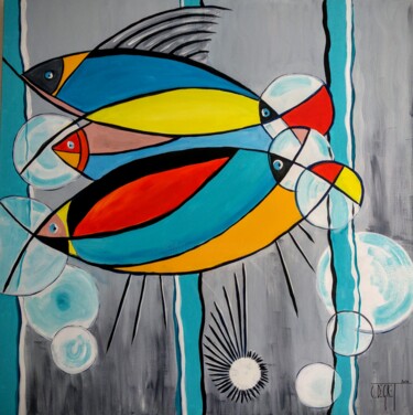 Peinture intitulée "poissons-colores.jpg" par Claude Degret, Œuvre d'art originale, Acrylique