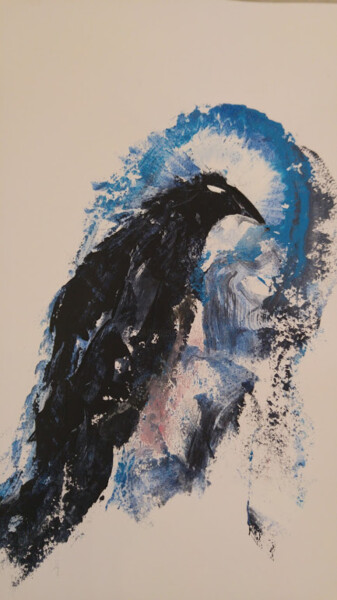 Painting titled "Vieux corbeau" by Claude Degret, Original Artwork, Acrylic