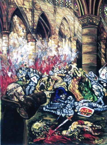 Peinture intitulée "Beziers le massacre…" par Claude Dubois, Œuvre d'art originale