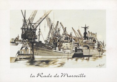 Pittura intitolato "la rade de MARSEILLE" da Claude Dubois, Opera d'arte originale, Acquarello
