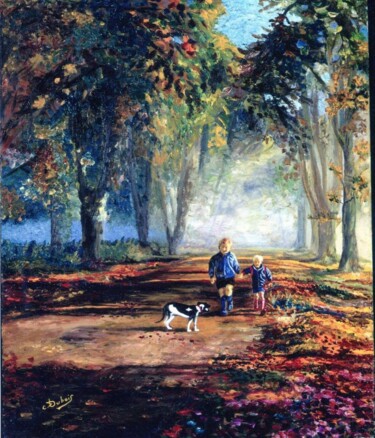 Malerei mit dem Titel "sur le chemin de l'…" von Claude Dubois, Original-Kunstwerk, Öl Auf artwork_cat. montiert
