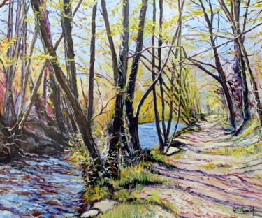 Le chemin entre l'Aven et le Bois d'amour Peinture intitulée "Le chemin entre l'A…" par Claude Evrard, Œuvre d'art originale, Huile Monté sur Châssis