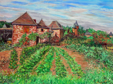 Painting titled "Le potager (Collong…" by Claude Evrard, Original Artwork, Oil Mounted on Wood Stretcher frame