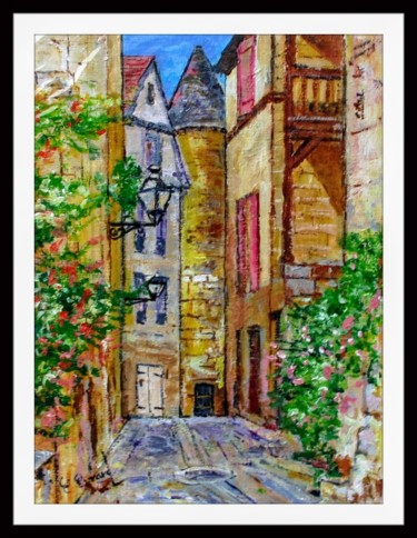 Painting titled "Ruelle médiévale à…" by Claude Evrard, Original Artwork, Acrylic Mounted on Glass